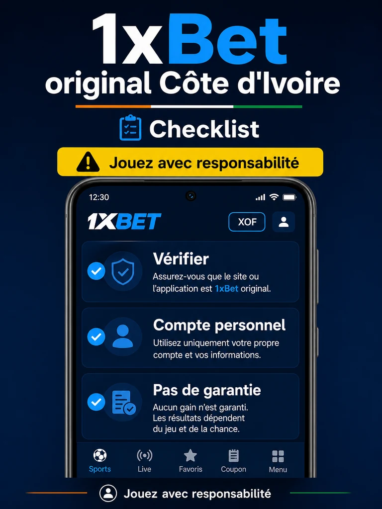 Infographie: checklist 1xBet original Côte d'Ivoire en Côte d'Ivoire.