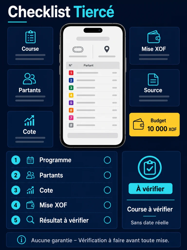 Checklist: sélectionner trois chevaux avec prudence et vérifier la course.