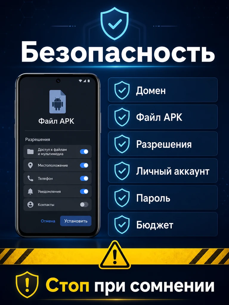 Чеклист: проверка источника, домена, файла и разрешений перед входом.